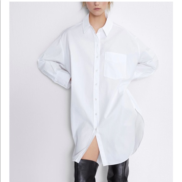Zara Oversized White Tunic Button Down 